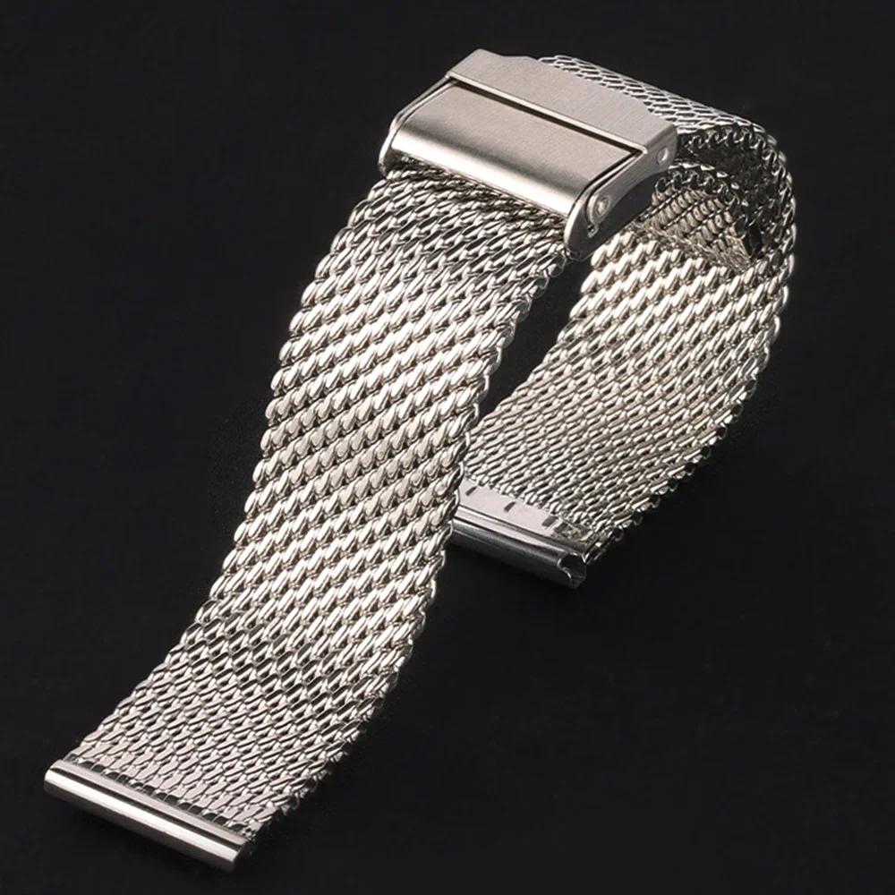 Milanese Mesh Pulseira, Aço Inoxidável, Folding Buckle, Assista Bandas, Strap Bracelet, 3 Thick Tubarão, 1.0mm, 18mm, 20mm, 22mm, 24mm