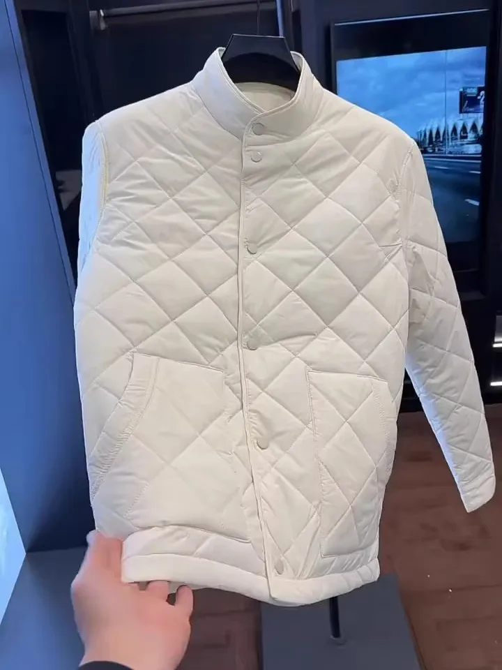 

Мужская повседневная стеганая хлопковая куртка с ромбовидным узором, воротником-стойкой, осенне-зимняя, новая, с антибактериальной пропиткой, приталенного кроя