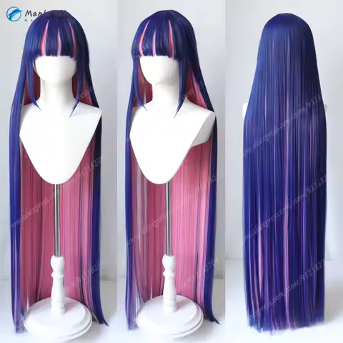 120cm Stocking Anarchy Cosplay Wig Blue Pink Mixed Stocking Role Play Anime Cosplay Wigs Heat Resistant Synthetic Hair + Wig Cap