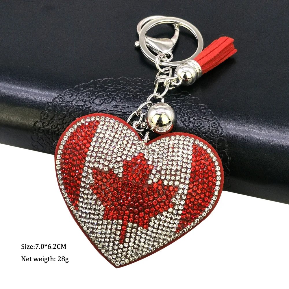 Creative Full Crystal Rhinestone National Flag Heart of Canada Keychain  Women\'s Bags Decoration Accessories Cute Pendants