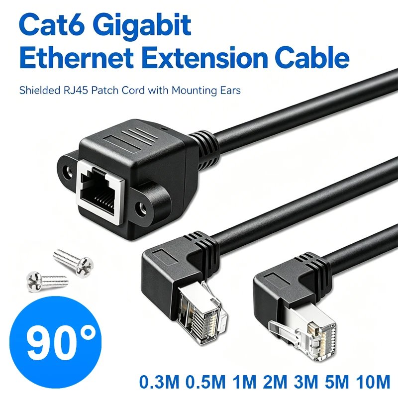 

Up Down Right Angle 90 ° Cat6 Ethernet Cable with Screw Fixed LAN Cable Extension 3M 5M 10M 1000MBPS RJ45 Extension Cable