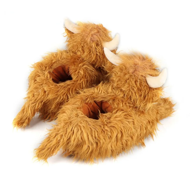 Pantofole invernali Highland Cow Fluffy Highland bovini peluche pantofola morbida calda casa Indoor Cute Cartoon Furry Slides for Women Men