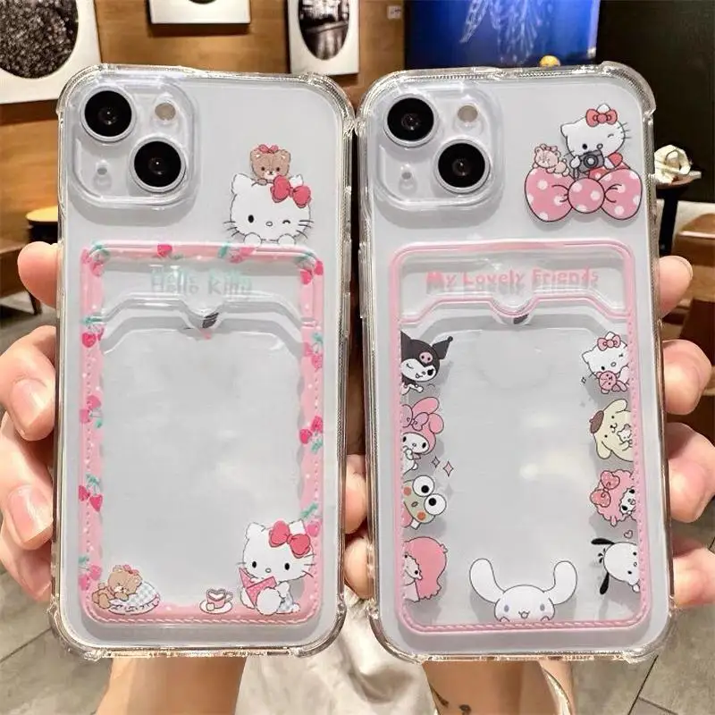 Hello Kitty Card Bag Clear Case For Samsung Galaxy S24 Ultra S23 S22 S21 Plus Ultra S23FE A54 A55 A35 A15 A25 A14 A24 M54 Cover