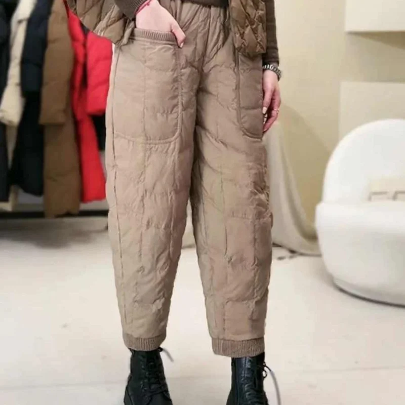 

Женские хлопковые брюки для сноуборда, высокая талия, полиэфирное волокно, семь/девять очков, прямые теплые брюки с эластичной резинкой на талии