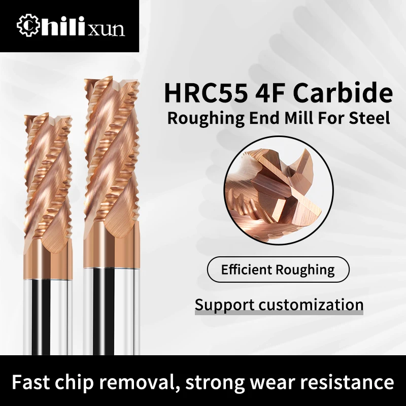 

HILIXUN HRC55 Roughing End Mill Solid Carbide 4 Flutes 4-20MM Milling Cutter CNC Milling Machine Cutter for Steel Фрезер Fresa