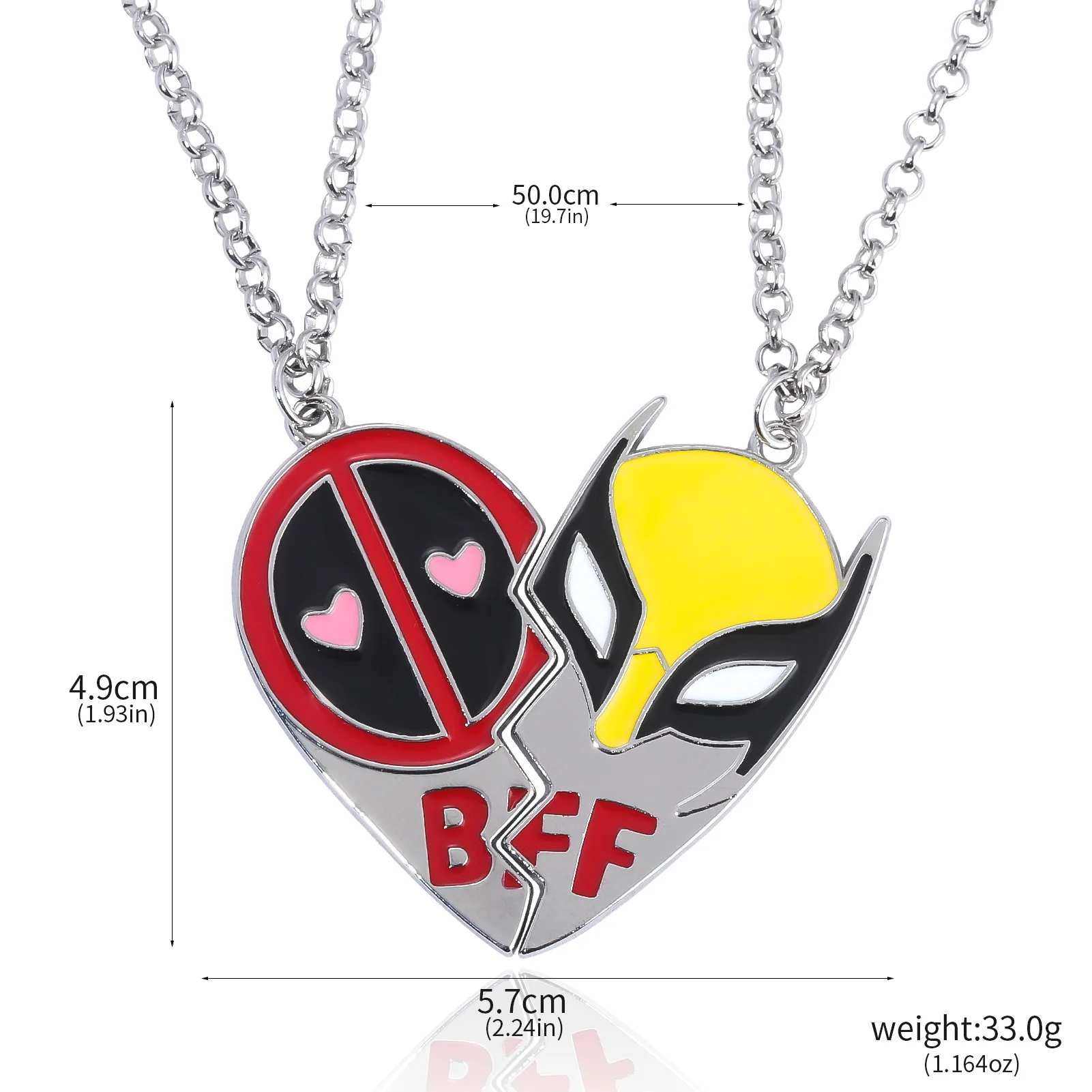 Ensemble de collier Deadpool et Wolverine Best Friends pour hommes et femmes, pendentif coeur fendu, collier porte-clés, bijoux Cosplay, Smile Hero