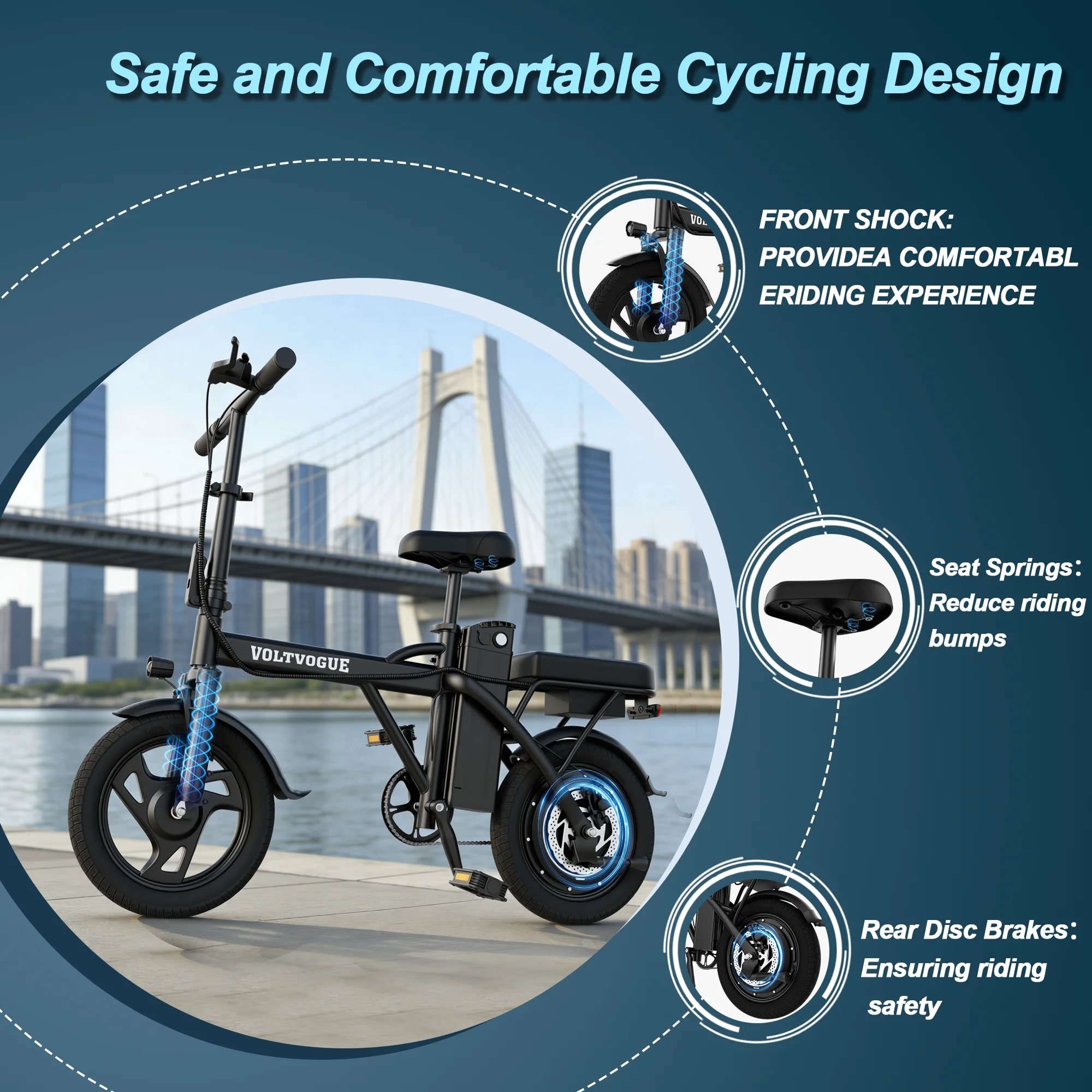 Bicicleta Eléctrica Plegable de 500W 48V 9Ah, 22MPH 40 Millas, 14 Pulgadas, Todoterreno, para Adultos, con Suspensión, Entrega Rápida de 3-7 Días, 365 Días de Garantía, Ideal para Viajes Diarios, Disponible en la UE 7