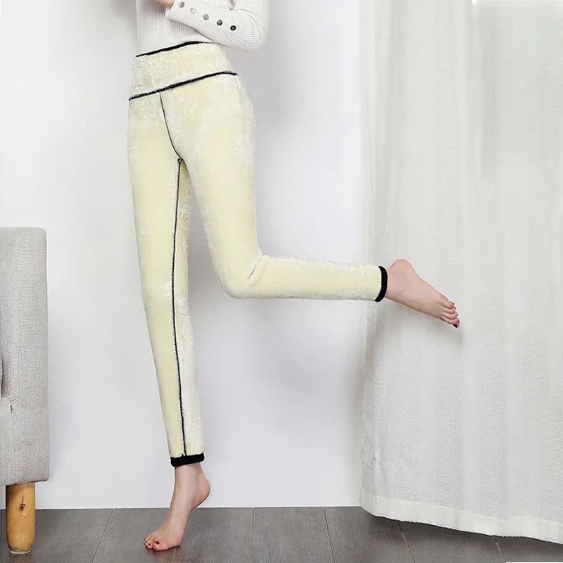 Women Winter&spring Thick Warm Brushed Lining Stretch Fleece Pants Elasticity Leggings Warm and Fleece Casual Thick Pants