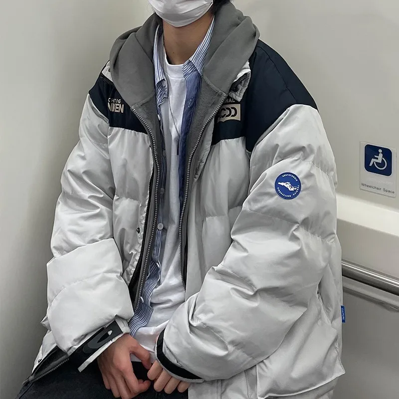 

Мужская хлопковая куртка в стиле ретро-джинсовый кэжуал, свободного кроя, с воротником-стойкой, в стиле пэчворк, осенне-зимняя верхняя одежда