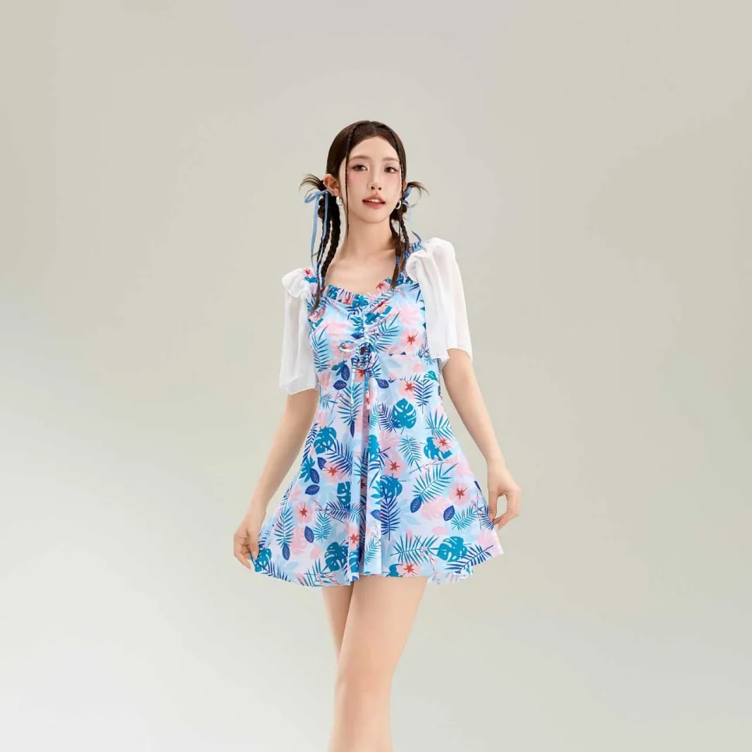 Nuevo traje de baño de una pieza a la moda con estampado de secado rápido, falda dulce adelgazante, traje de baño holgado para vacaciones de primavera para mujer