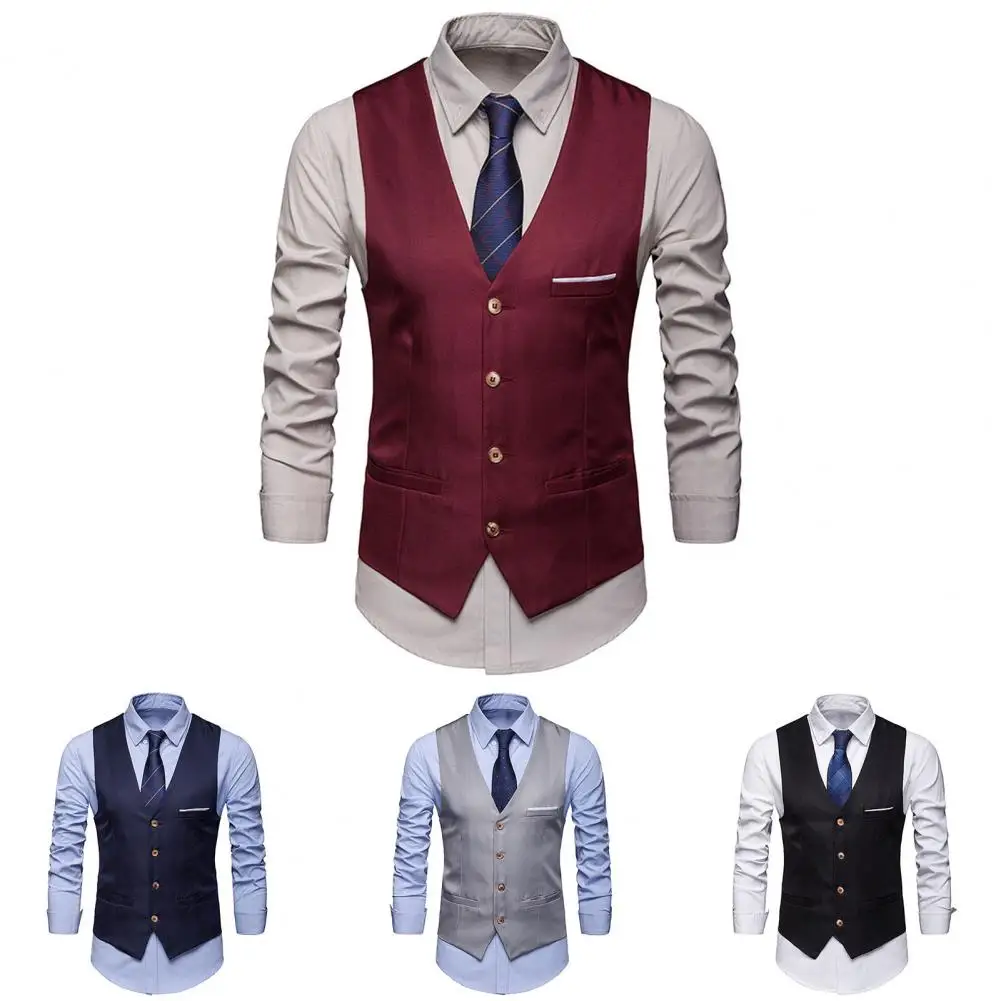 Suit Waistcoat  Slim Fit   Formal Vest Solid Color Men Wedding Waistcoat