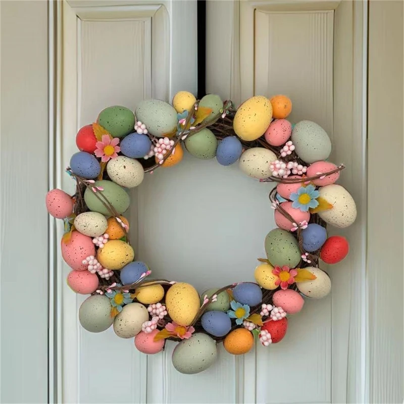 Easter Egg Wreath Faux Vine Ring Home Hotel Door Hanging Decoration Spring Party Centerpiece Suitable For Families And Kids