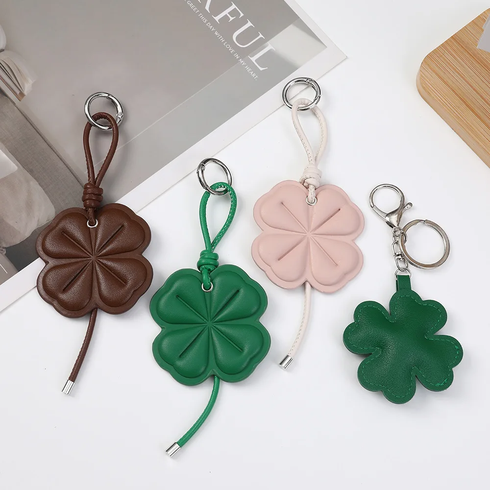 New Leather Leaf Grass Three-dimensional Lucky Grass Bag Pendant Simple Versatile Keychain Bag Pendant Accessories Cute Keychain