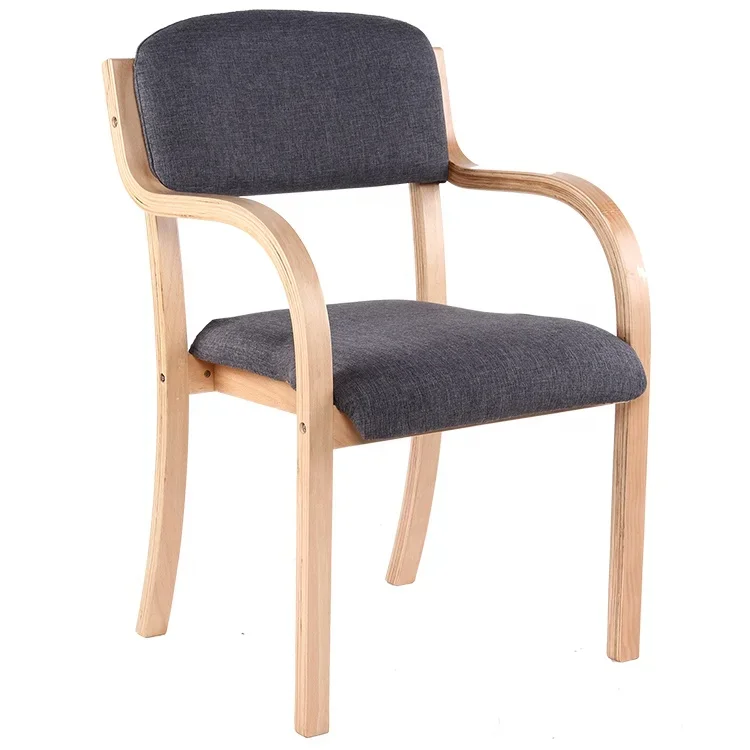 

Wooden Room Arm Armrest Modern Grey Fabric Bent Plywood Wood Stackable Bentwood Dining Chair