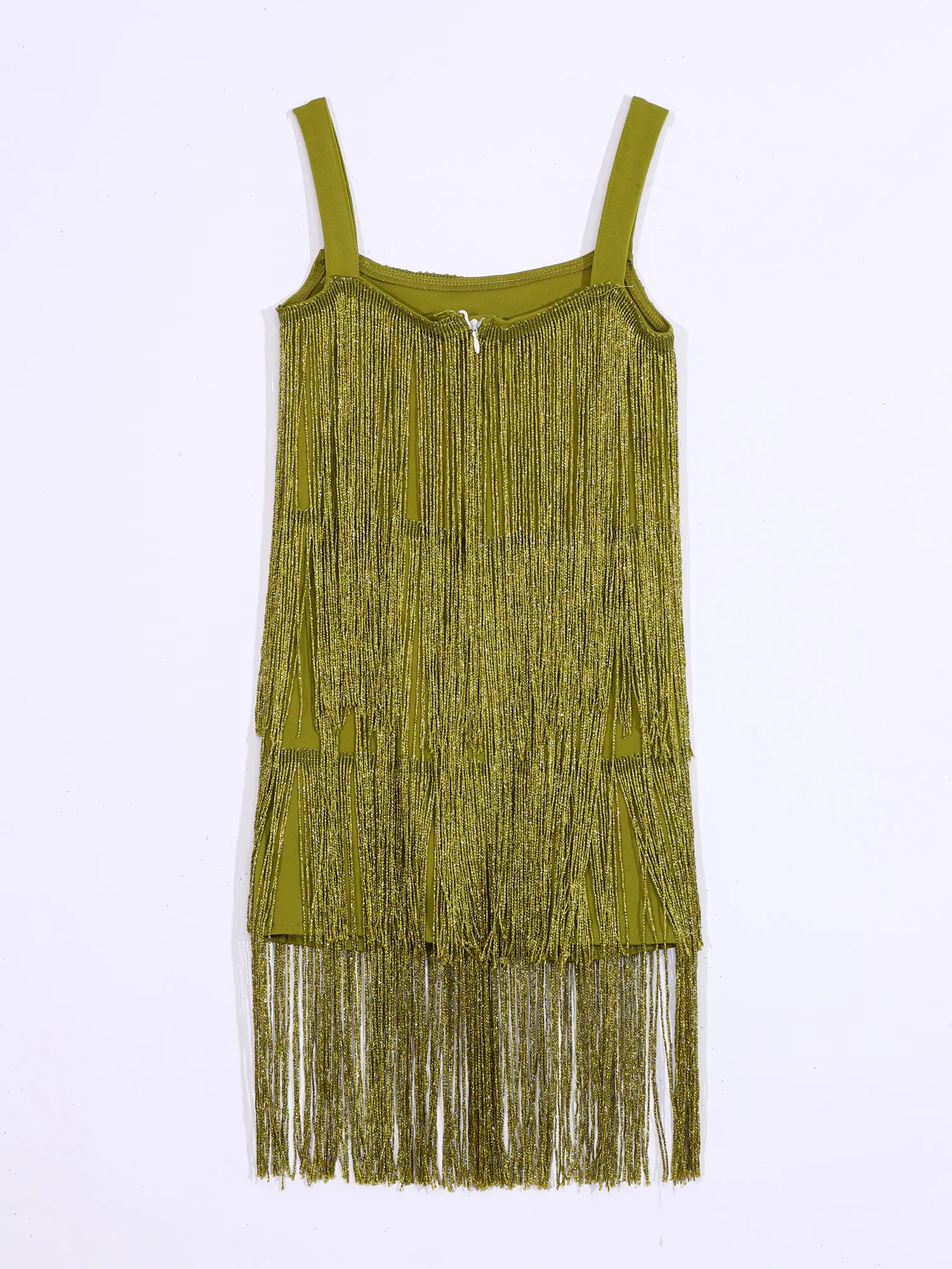 

Kids Girls Fringe Latin Jazz Dance Dress Shimmering Sleeveless Wide Shoulder Straps Tiered Tassel Dresses for Tango Performance