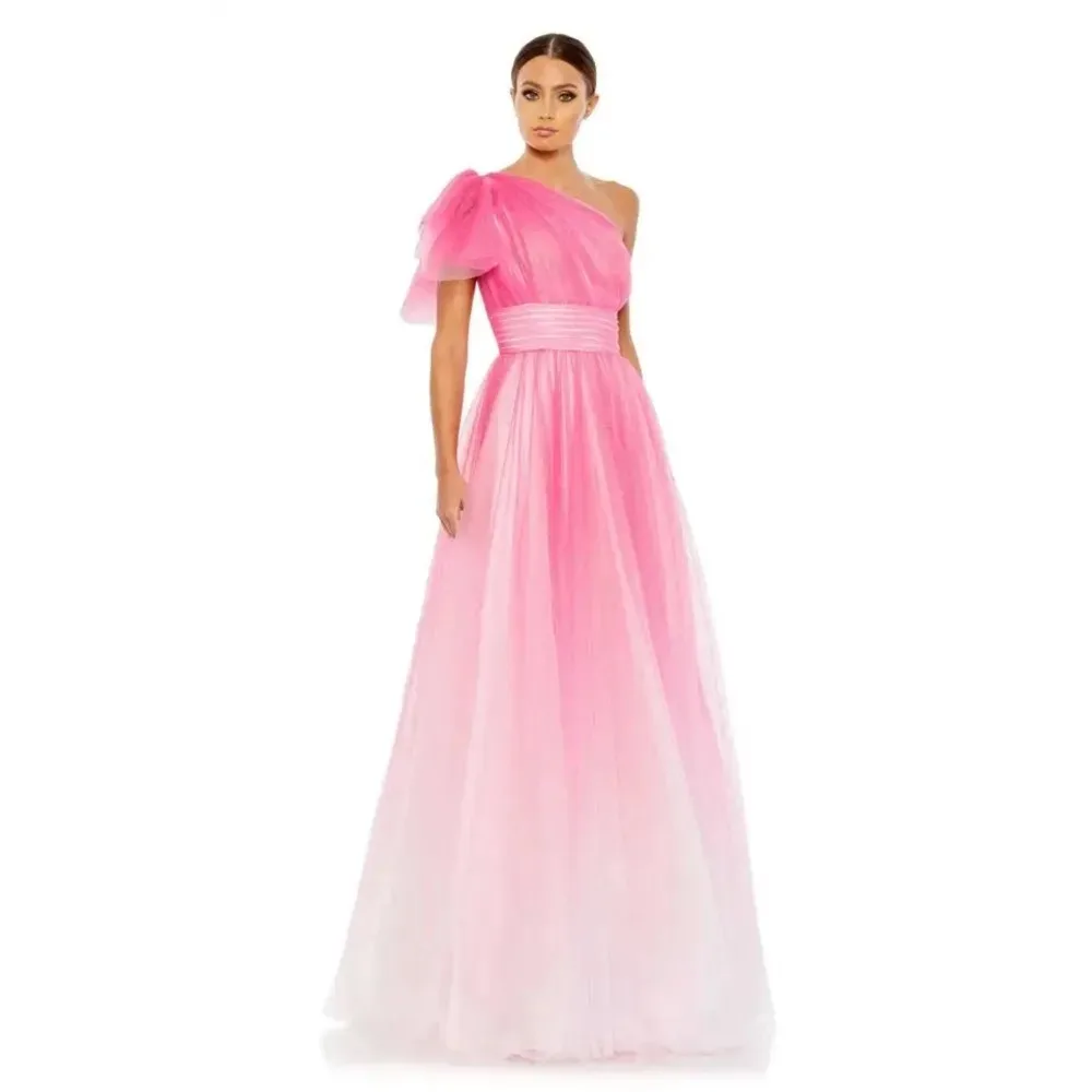 

Customized Exquisite Tulle Sash Draped Pleat A-line One-shoulder Long Dresses Bespoke Occasion Dresses Fashion Sparkle Matching