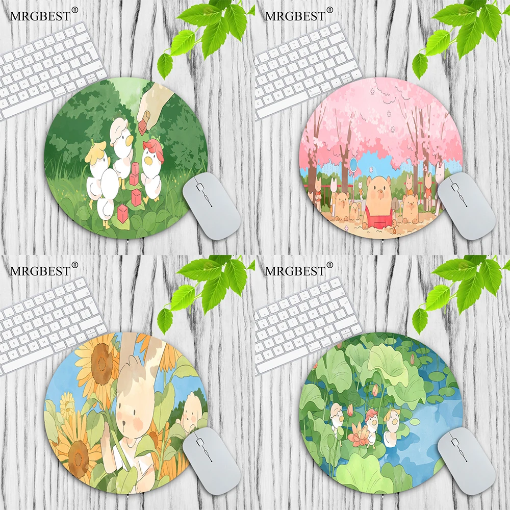 Round Computer Carpet Kawaii Notebook Illustration Desk Pad Cute Assessories Mouse Pad Keyboard Mouse Mat Rug Desk Accessory