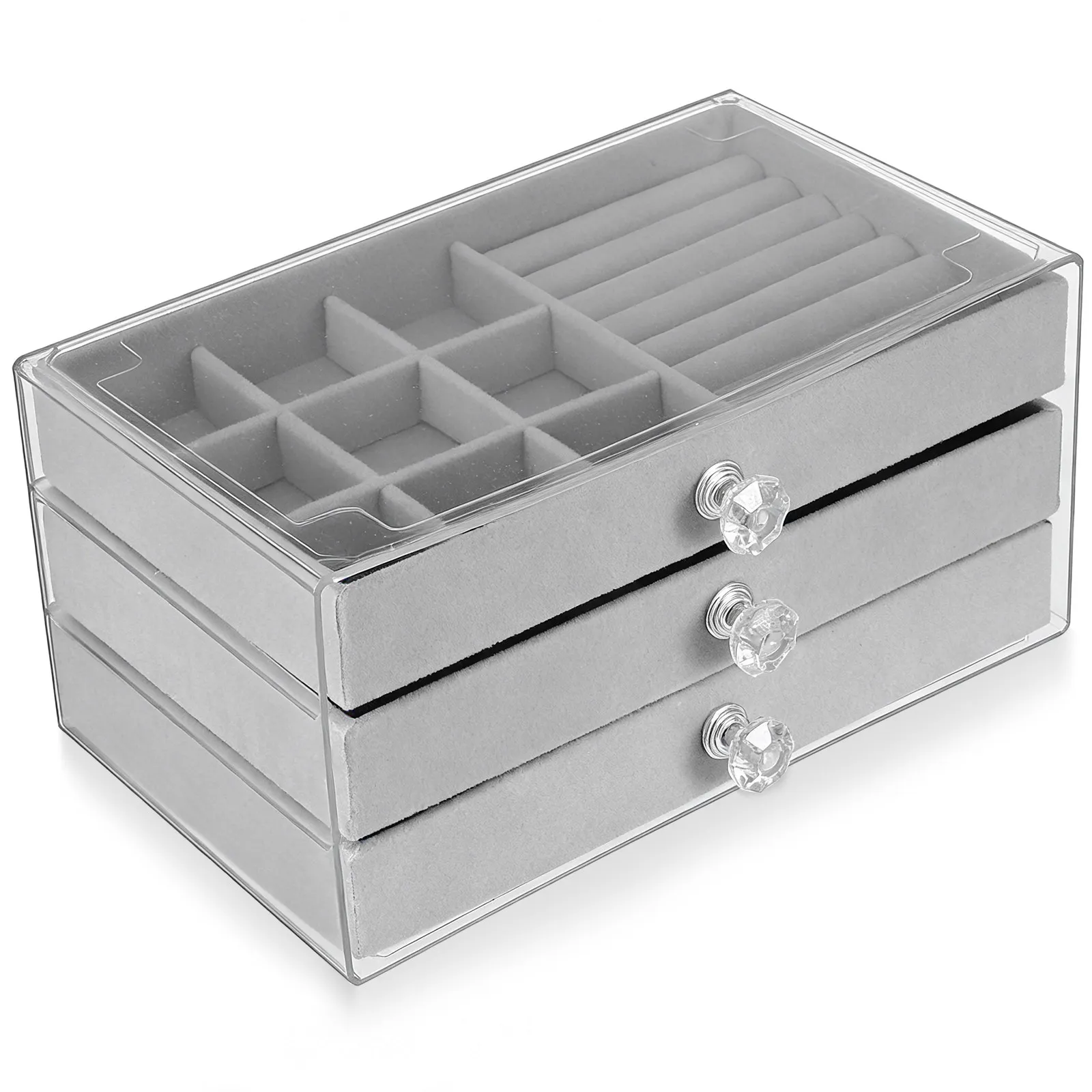 

Transparent Acrylic Jewelry Organizer Box with Multi-Layer Compartments for Rings Earrings Necklaces Bracelets Elegant