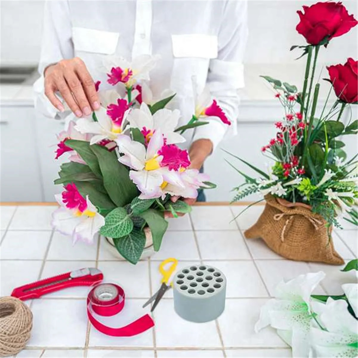 A79I 2 Stück Spirale Ikebana Stielhalter, wiederverwendbares Blumengitter für Vase, Spirale DIY Bouquet Twister Blumenarrangement Halter,B