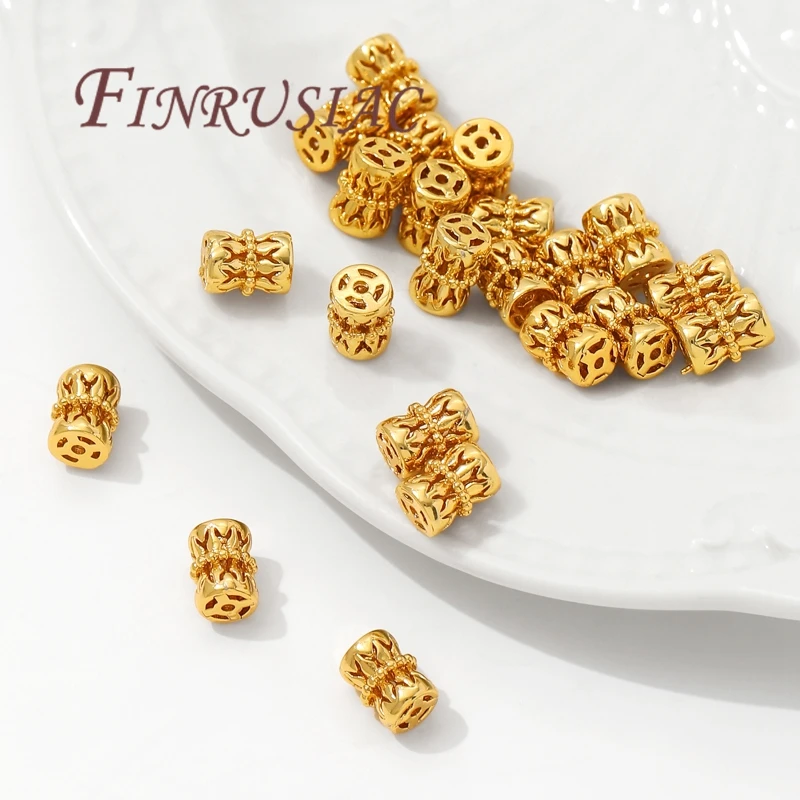 7.5mm*5.6mm 18K Gold Plated Hollow Spacer Beads For Jewelry Making,Separators For Bracelet Accessories,Metal Beads,Necklace Bead image 2