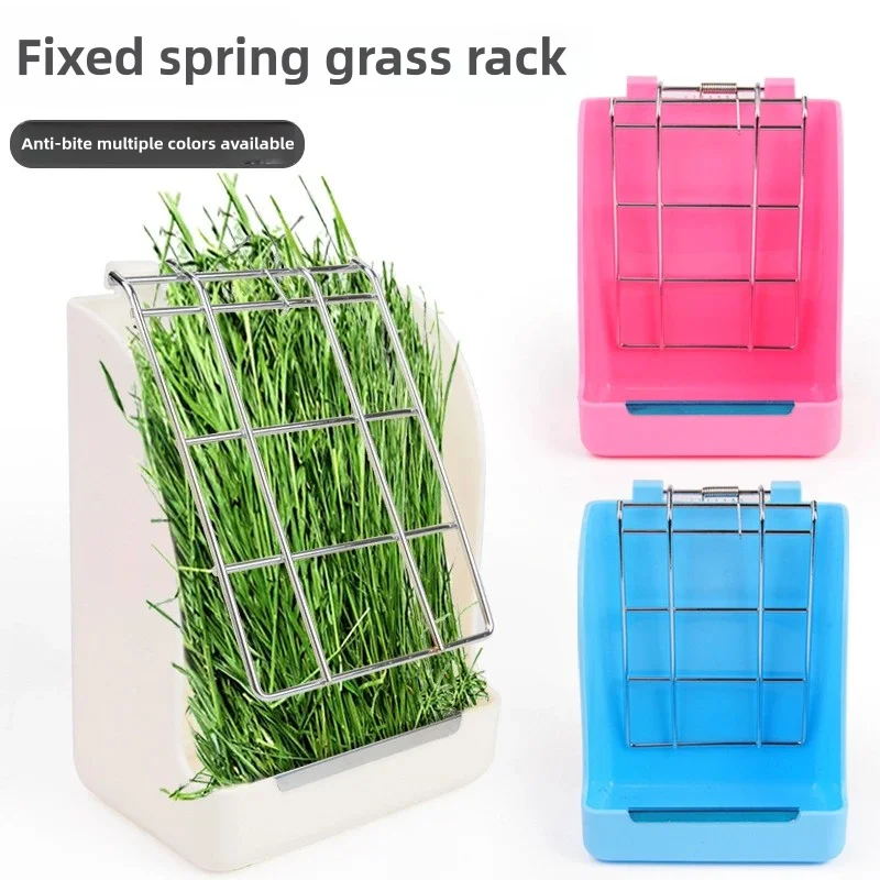 Rabbit spring grass rack, hanging cage, fixed dragon cat food bowl, pressing plate, lifting type guinea pig grass basket