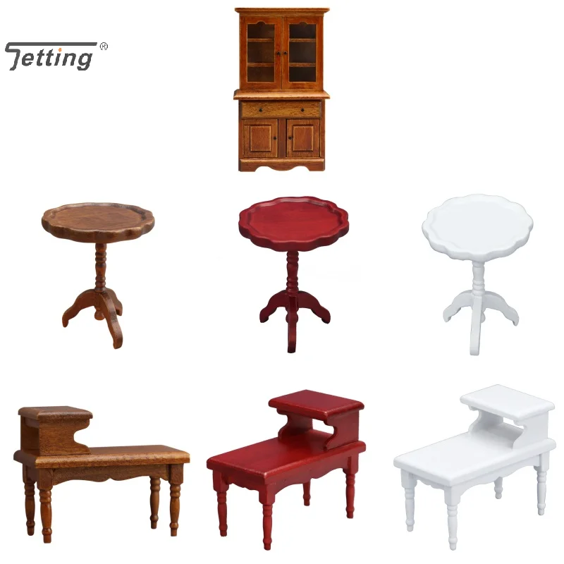 1:12 Dollhouse Wood Table Vintage Miniature Furniture Multifunction Cabinet Bookcase Model Toy Cupboard Dolls Accessories
