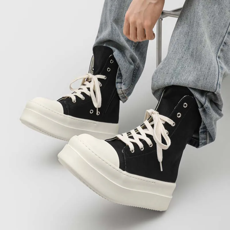Botas de plataforma para hombre, zapatos de lona transpirables, estilo vaquero, para fiesta, discoteca, primavera y otoño, botas altas de diseñador a la moda para hombre