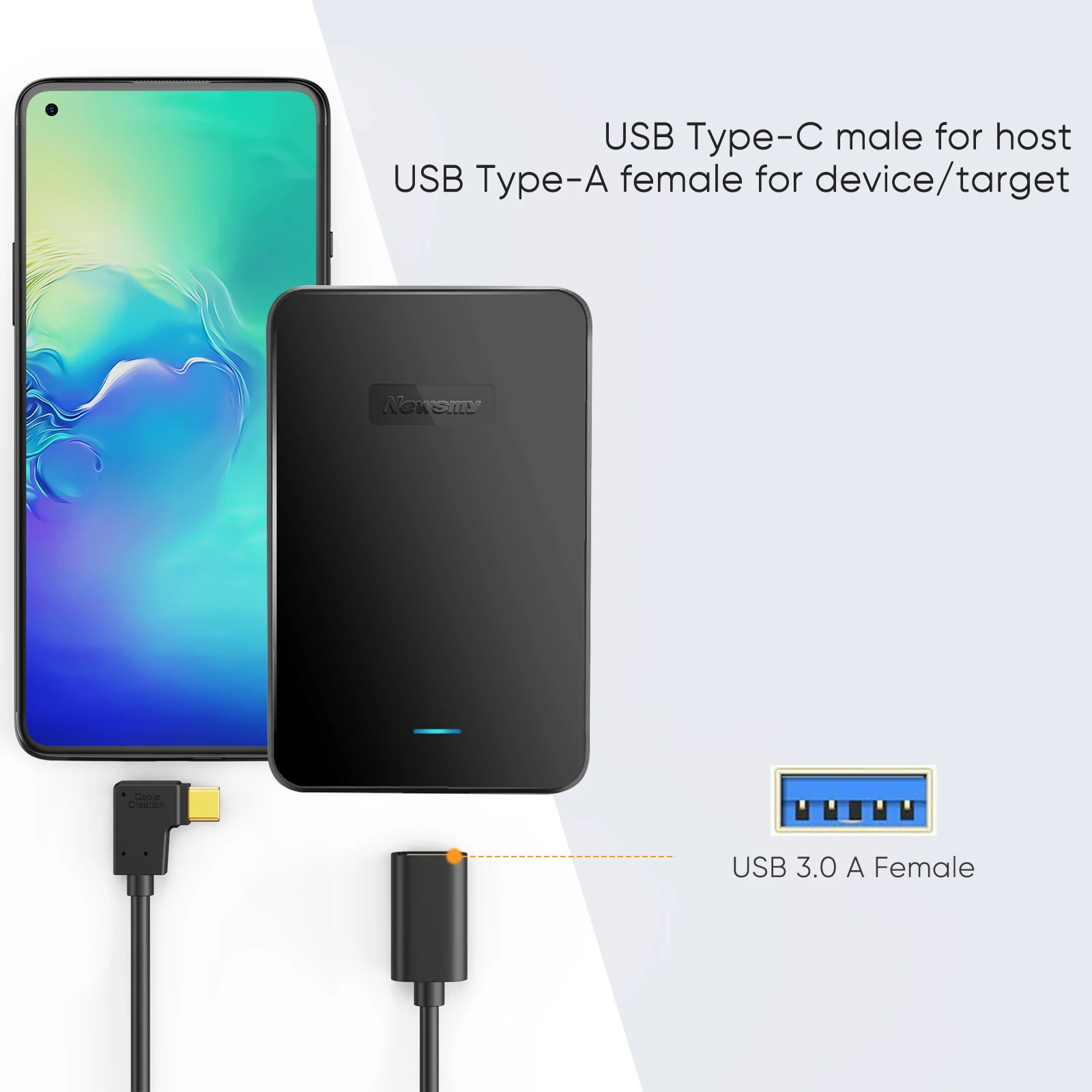 Adaptor CableCreation Tipe C ke USB 3.0, Kabel Adaptor OTG USB C Male ke USB A Female 90 Derajat