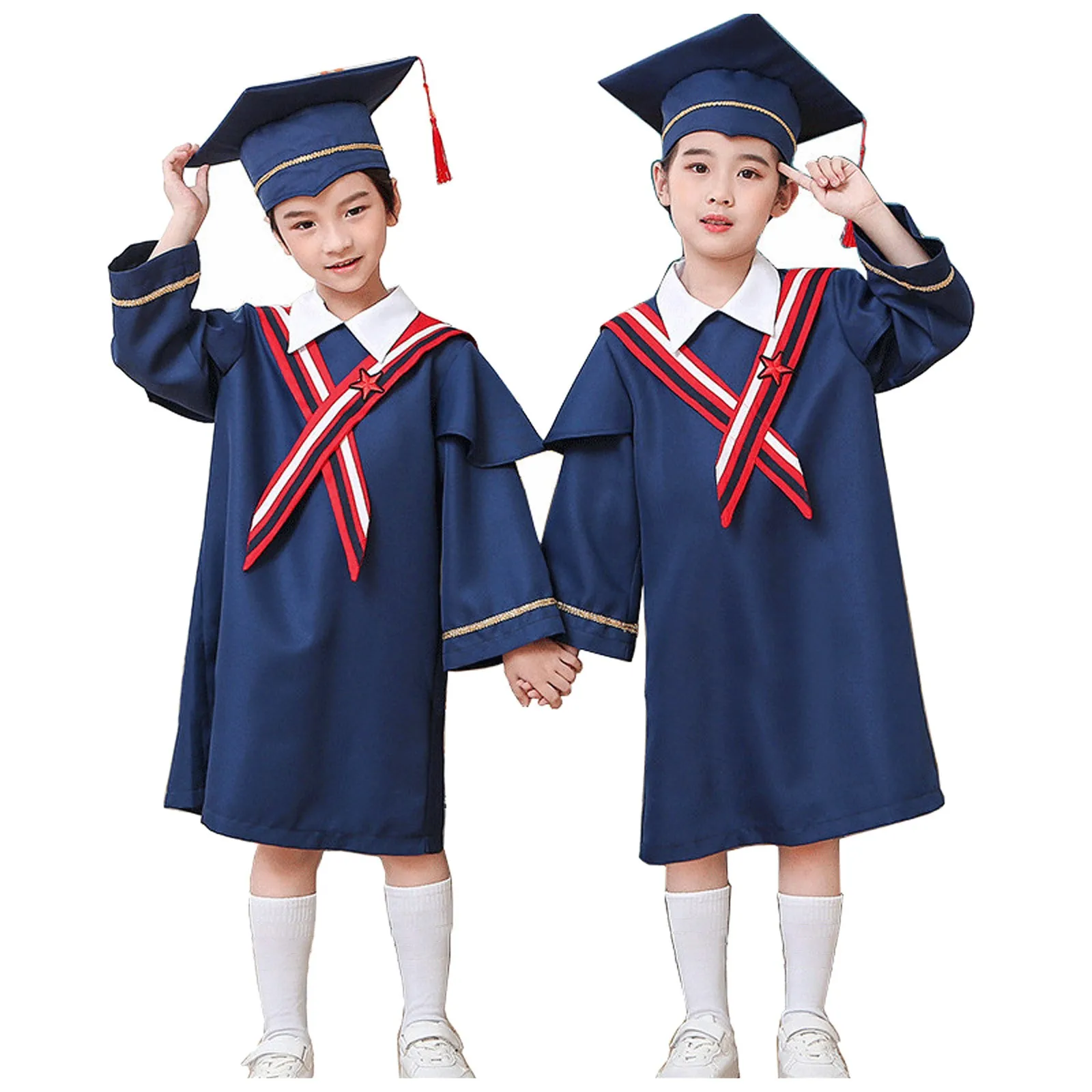 

Kids Children School Uniform Stage Performance Cosplay Clothes Photograph Costume Students Bachelor Graduation Gown Hat Suit