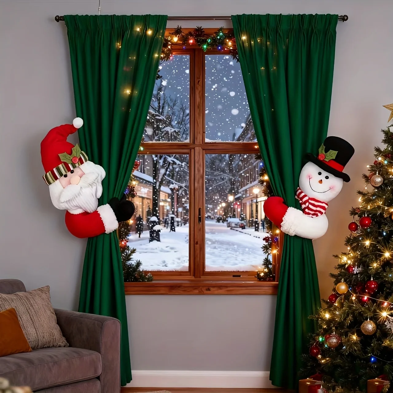 2PCS Christmas Curtain Tiebacks, Holiday Drape Holdback Strap, Festive Window Curtain Decor, Door Curtain Tie Back Ornament