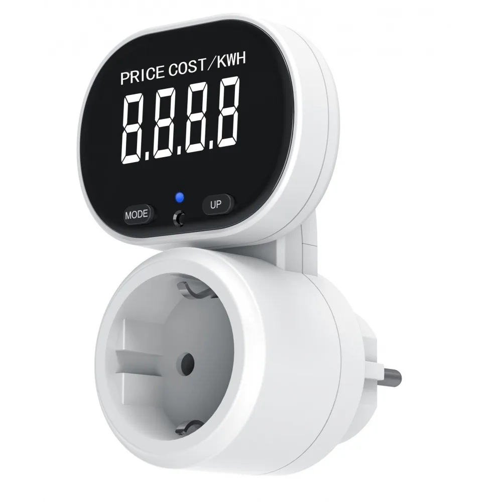 EU Plug Large Screen Rotatable Power Meter Socket 16A 3680W High Power Energy Monitor Billing Outlet 230V 50Hz Metering Socket