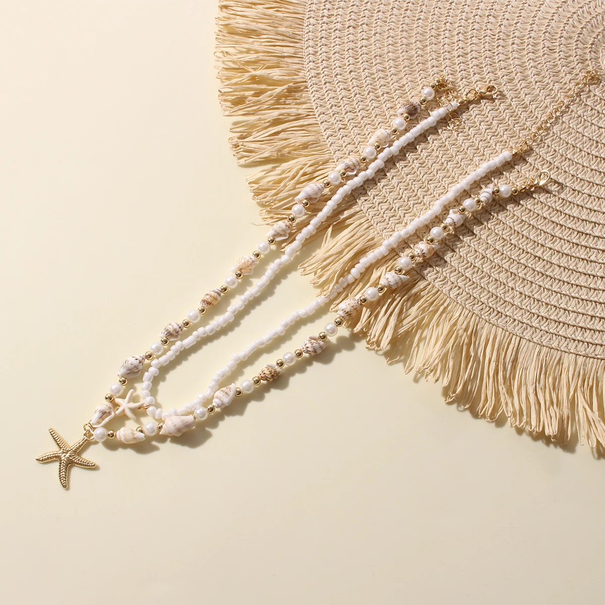 2PCS Bohemian-style beach resort style shell starfish rice bead necklace, creative starfish pendant collarbone chain image 4