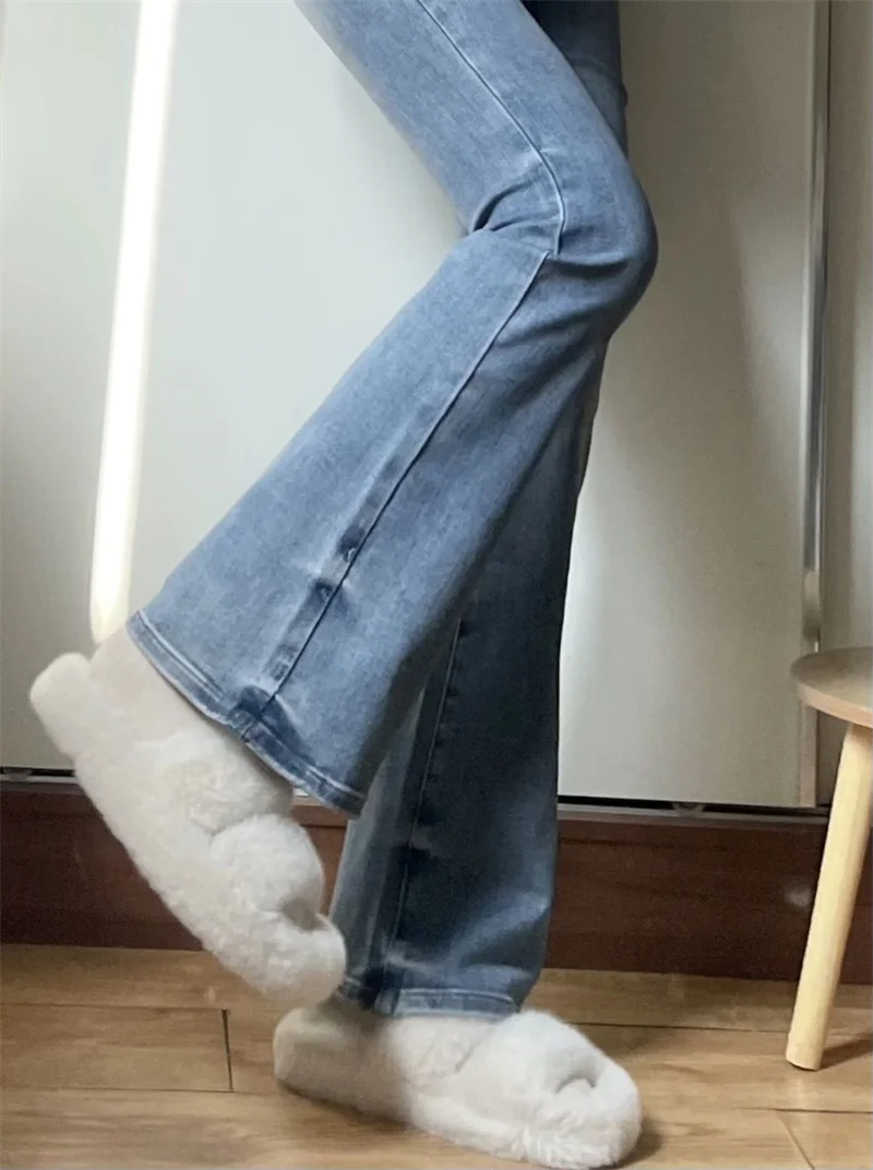 Light Blue High Waist Flared Jeans Women's Autumn New Large Size Small Height Straight Leg Floor-Length Bell Pants