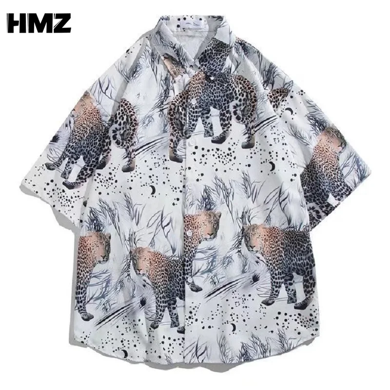 

HMZ Stylish Animal Print Hawaiian Shirt Men 2022 Summer New Short Sleeve Beach Shirts Men Casual Holiday Party Vacation Clothing