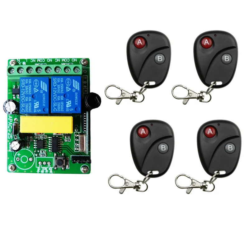 433 Mhz Universal Gate Remote Control Switch AC 220V 2CH 10A Relay Receiver Module Remote Control for Gate LED Garage Door