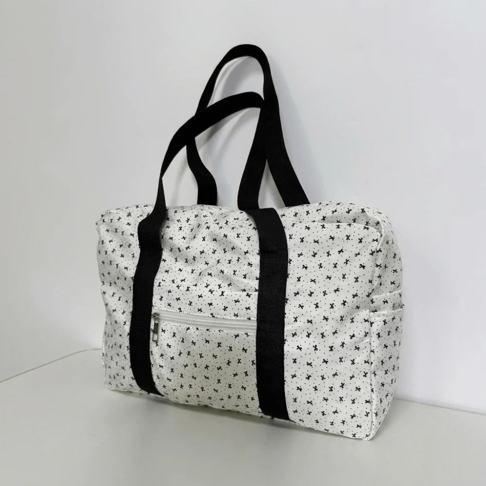 Bow Printing Large Capacity Shoulder Bag All Match Durable Polka Dot Gym Bag Versatile Lightweight Travel Tote Bag Daily Use