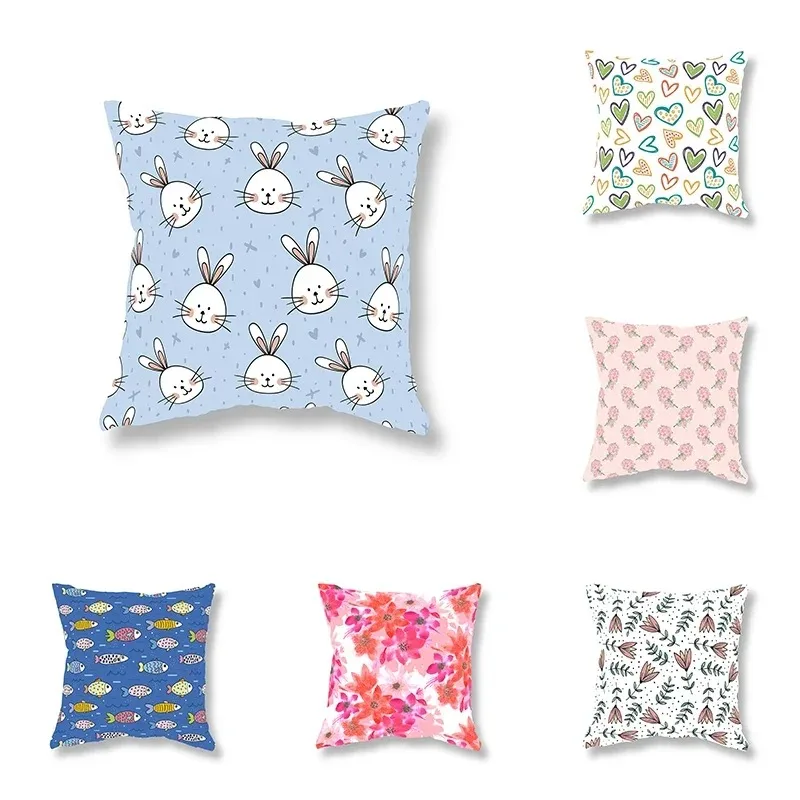 Cute Rabbit Decorative Room Office Game Chair Cushion Home Flower Fruit Print Pillow Cover Sofa