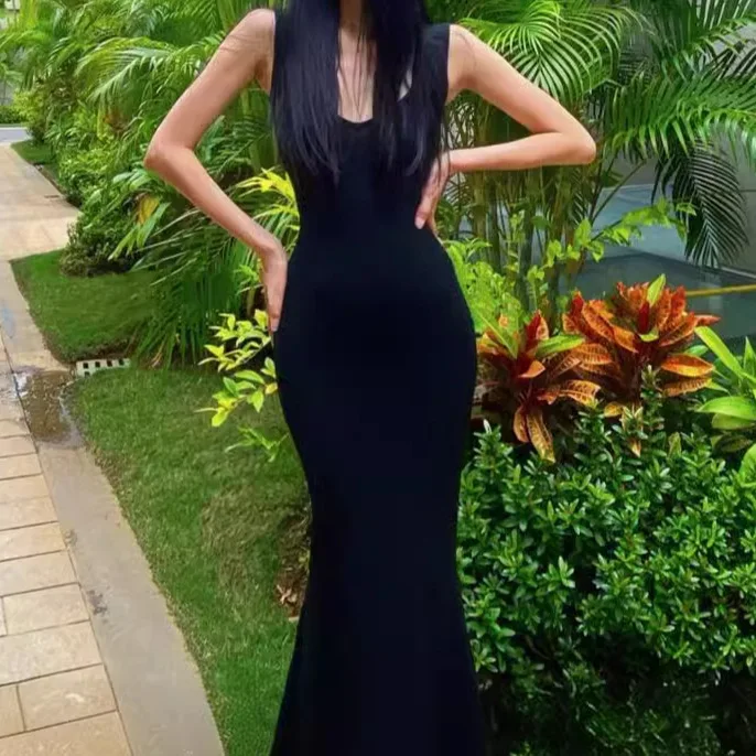 

7564 тайский стиль с каплями воды и квадратным вырезом для похудения, с открытыми плечами, без рукавов, с застежкой на талии, облегающее длинное платье-майка с русалкой, летнее