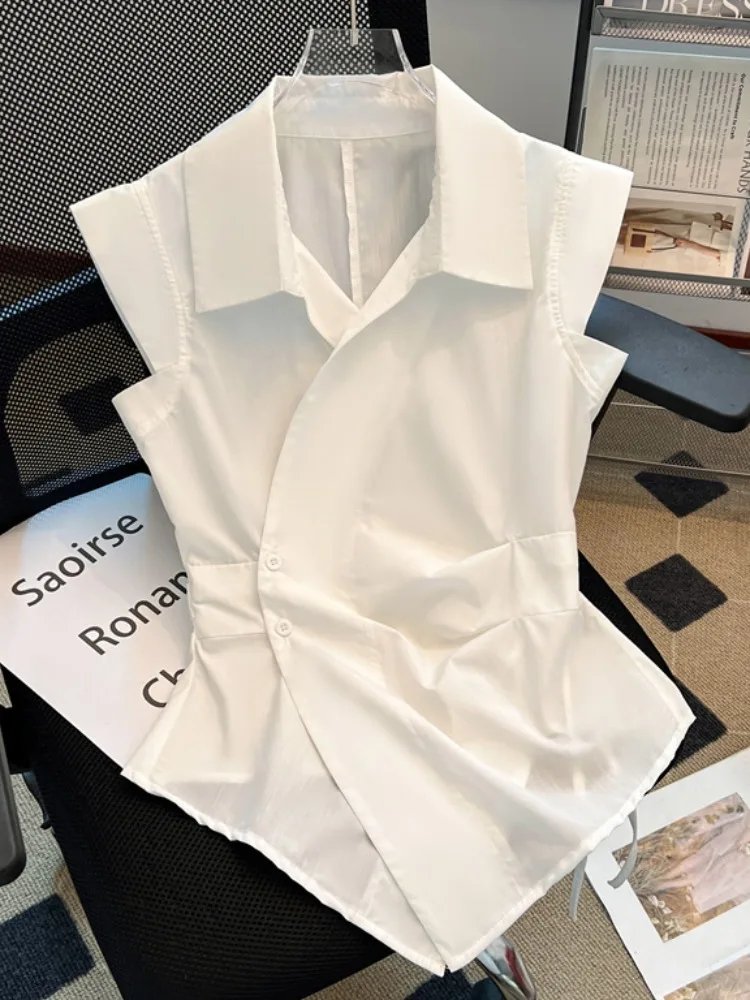 

Slim Fit Collar Svel irt Women's Summer Design Sense Waist Inward irt Korean Sle Commute Pure Color