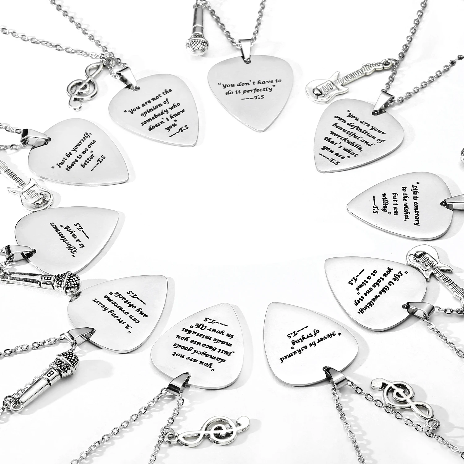 T.S outfits jewelry accessories inspired necklace Stainless Steel Guitar Pick Necklace Pendant for Women Men