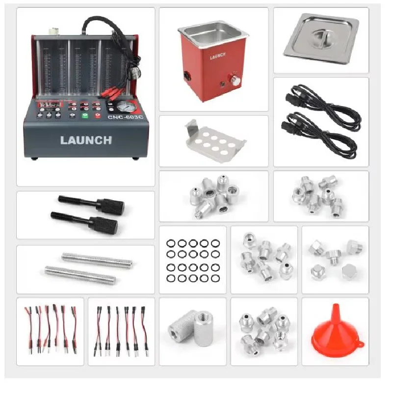 Launch CNC-603C-probador y limpiador de inyectores de combustible ultrasónico CNC603C, Panel inglés de 6 cilindros para CNC-603C de coche en línea, 110V/220V