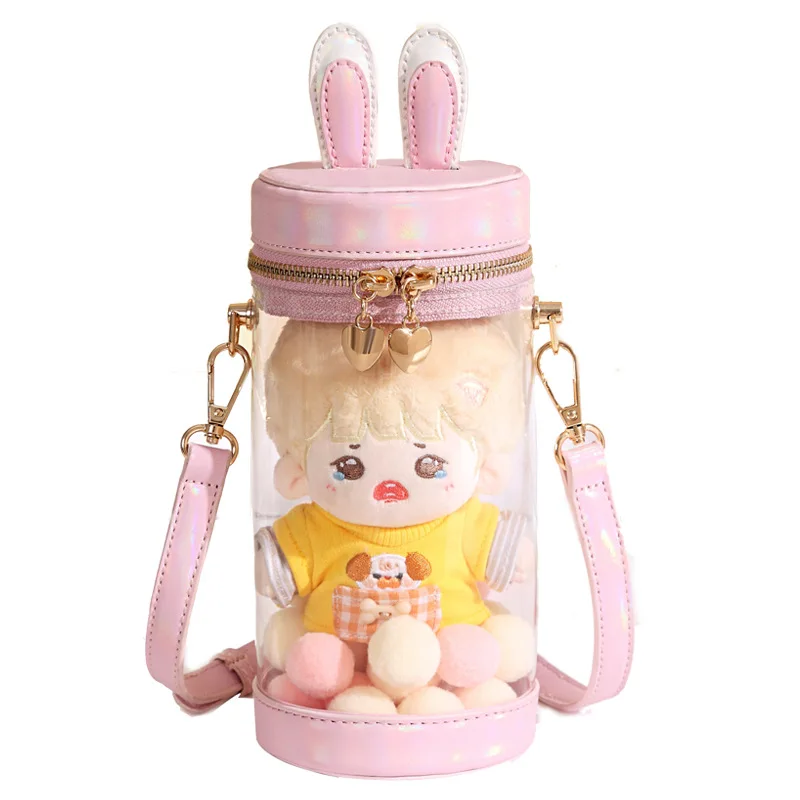 2022 New Arrival Five-color Transparent Cylinder Bag Outgoing Packets Cute Bunny Ears 10/15/20cm Plush Doll Bag Doll Accessories