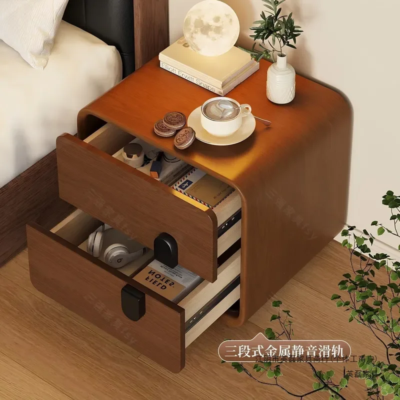 Modern Solid Wood Nightstand Simple Luxury Bedroom Side Table Small Floor Storage Cabinet No Assembly Required Furniture