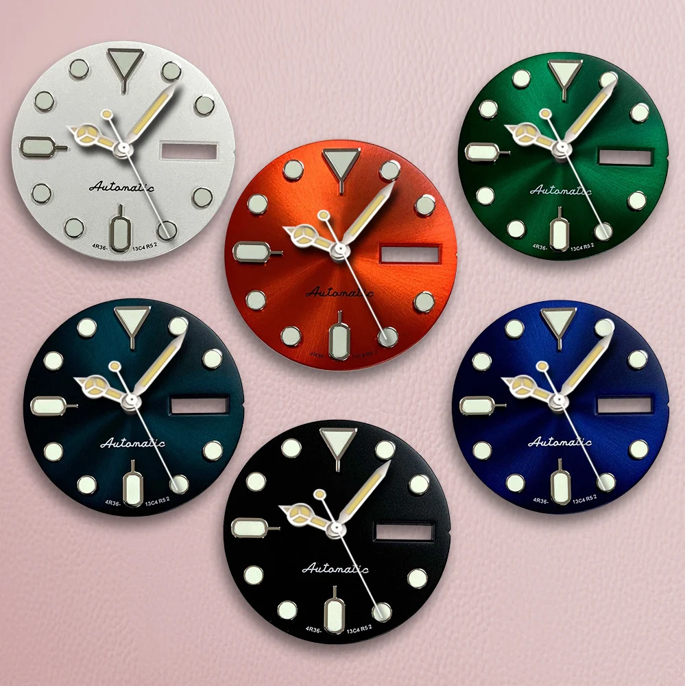 

S логотип 28,5 мм циферблат для дайвинга черный циферблат без стрелок подходит для механизма NH36A зеленые светящиеся аксессуары для модификации часов