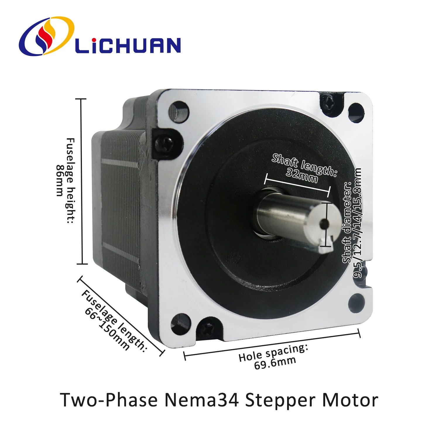 Lichuan DC24V 3/5/6A 3.3/4.5/6.9/8.5/10/12N.m DC Stepper OpenLoop Motor 2Phase Nema34 DC Open Loop Stepper Motors for New Energy