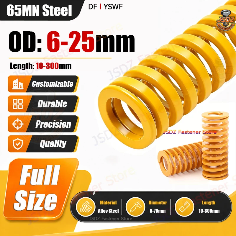 1pcs Yellow Mold Spring OD 6/8/10/12/14/16/18/20/22/25mm Loading Die Compression Spring Length 10-300mm Flat Wire Sping DF/YSWF
