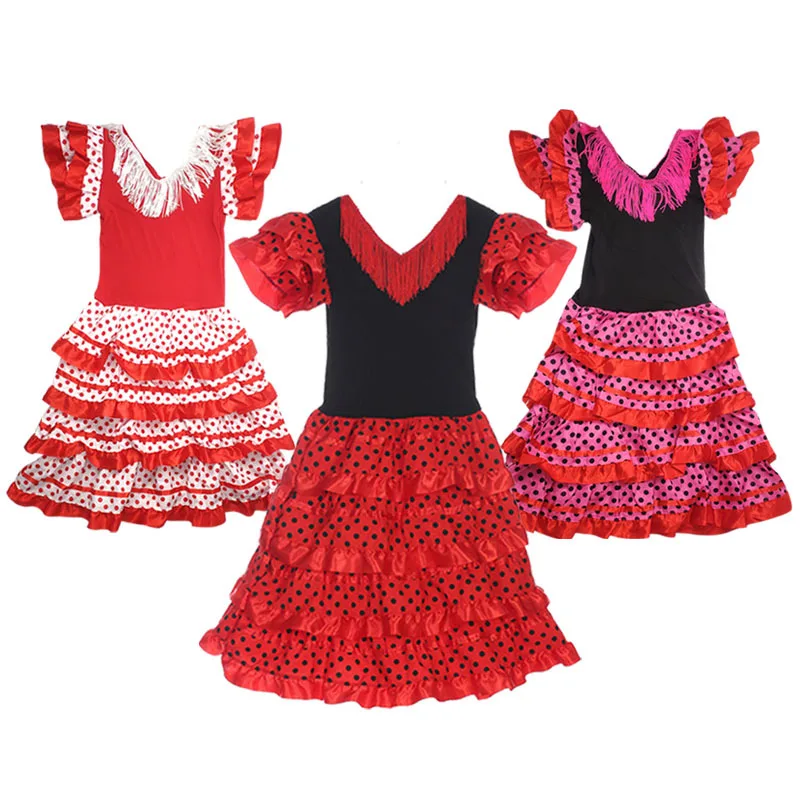 Vestido de baile flamenco español tradicional para niñas falda clásica de estilo gitano Flamengo Festival de corrida de toros chica mexicana roja