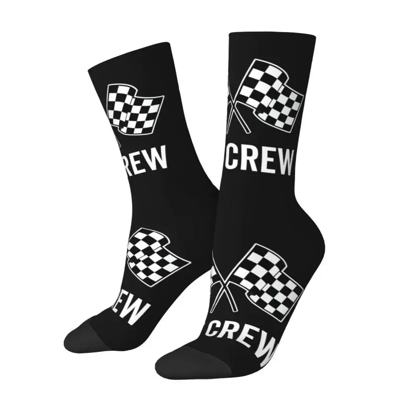 Race Car Pit Crew Checkered Flag Men Women Crew Socks Unisex Cool 3D Print Racing Sport Dress Socks