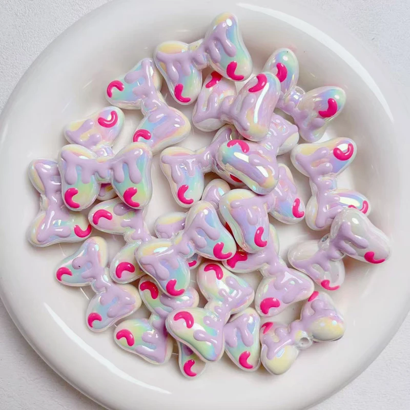 Kawaii Star Macaron Hand Painted Solid Color Bow Straight Hole DIY Mobile Phone Chain Hair Accessory Keychain Beaded Accessory
