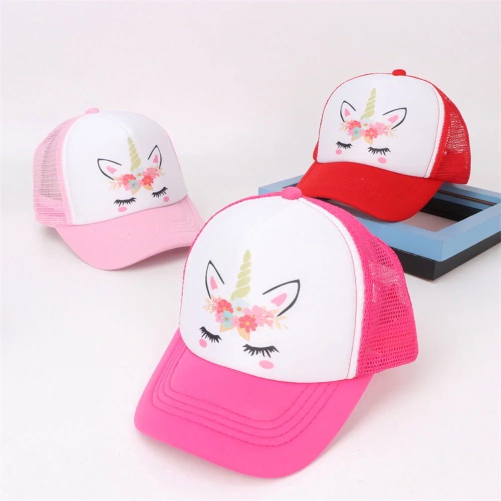 Unicorn Children\'s Hats Summer Sun Protection Mesh Hats Students Girls Peaked Caps Travel Baseball Cap For Kids 3-8 Years